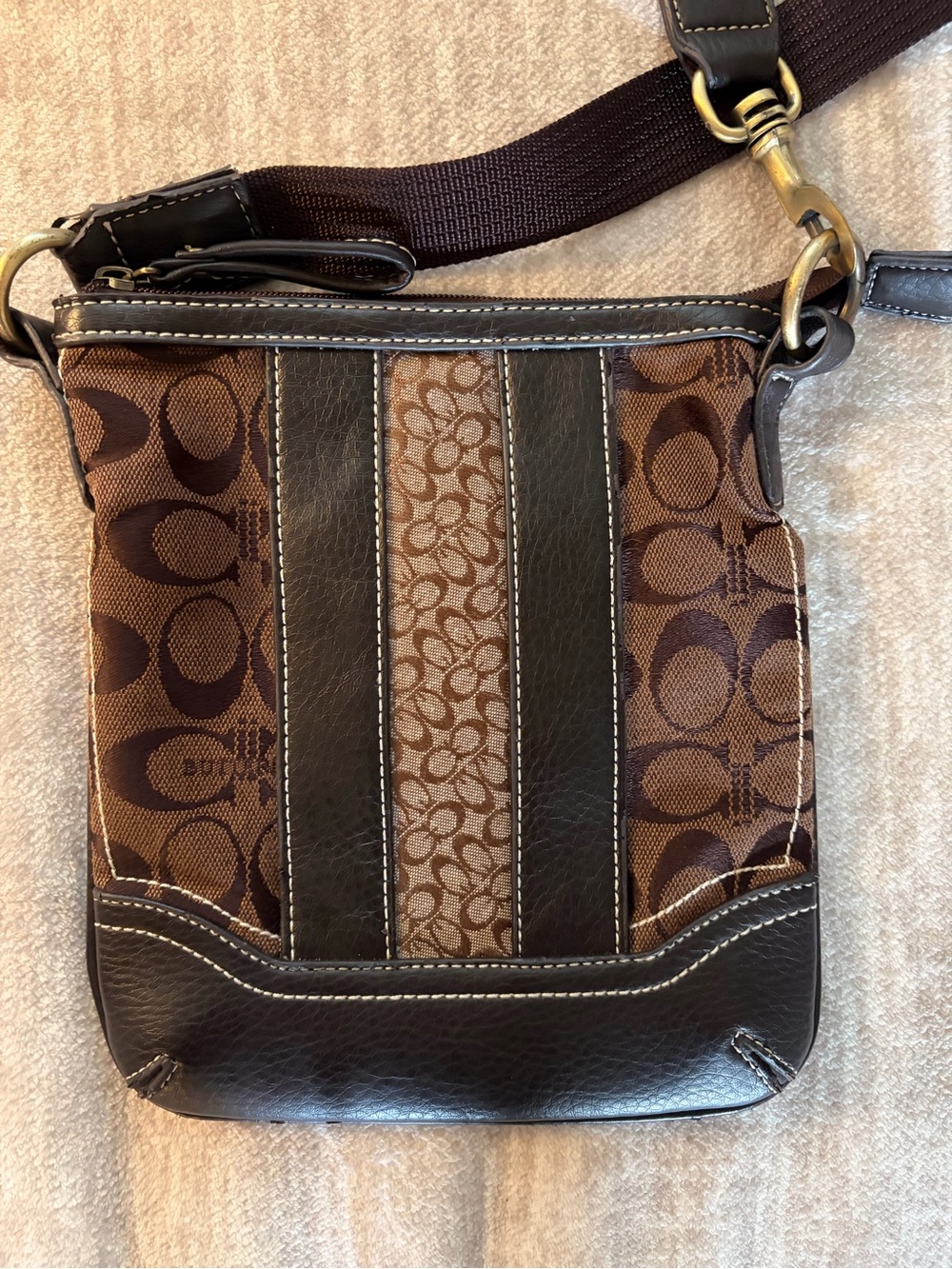 Brown Signature Canvas Crossbody Bag with Dark Brown Leather Trim
